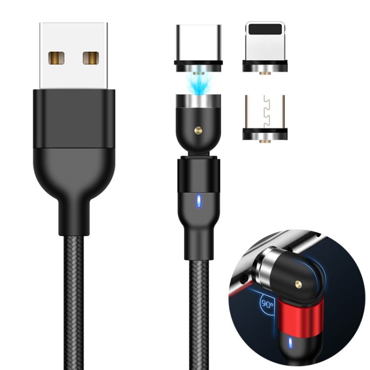 1米 2A 輸出 3 合 1 USB 轉 8 Pin + USB-C / Type-C + Micro USB 尼龍編織旋轉磁吸充電線，1米 3 合 1