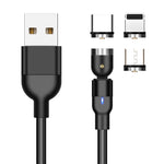 1米 2A 輸出 3 合 1 USB 轉 8 Pin + USB-C / Type-C + Micro USB 尼龍編織旋轉磁吸充電線，1米 3 合 1