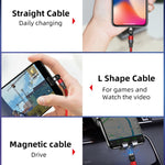 1米 2A 輸出 3 合 1 USB 轉 8 Pin + USB-C / Type-C + Micro USB 尼龍編織旋轉磁吸充電線，1米 3 合 1