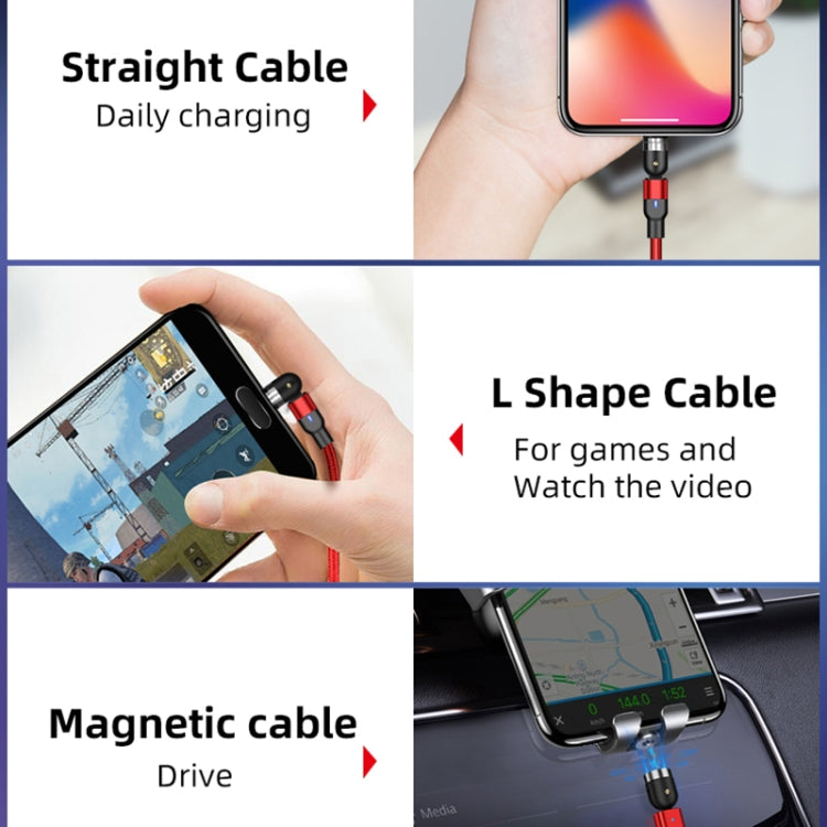 1米 2A 輸出 3 合 1 USB 轉 8 Pin + USB-C / Type-C + Micro USB 尼龍編織旋轉磁吸充電線，1米 3 合 1