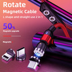 1米 2A 輸出 3 合 1 USB 轉 8 Pin + USB-C / Type-C + Micro USB 尼龍編織旋轉磁吸充電線，1米 3 合 1