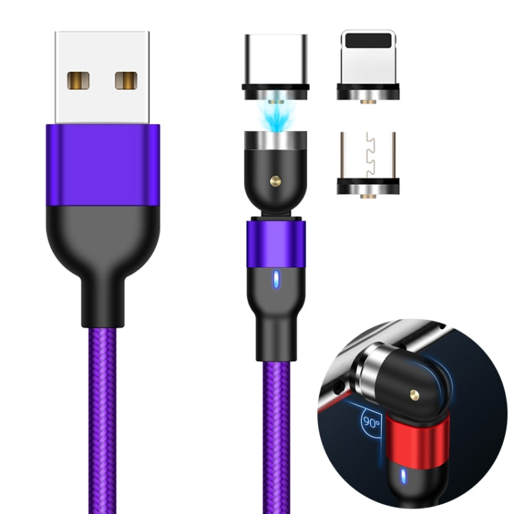 1米 2A 輸出 3 合 1 USB 轉 8 Pin + USB-C / Type-C + Micro USB 尼龍編織旋轉磁吸充電線，1米 3 合 1