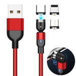1米 2A 輸出 3 合 1 USB 轉 8 Pin + USB-C / Type-C + Micro USB 尼龍編織旋轉磁吸充電線，1米 3 合 1