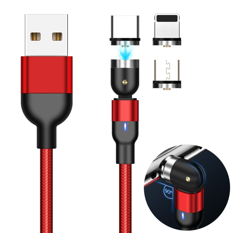 1米 2A 輸出 3 合 1 USB 轉 8 Pin + USB-C / Type-C + Micro USB 尼龍編織旋轉磁吸充電線，1米 3 合 1