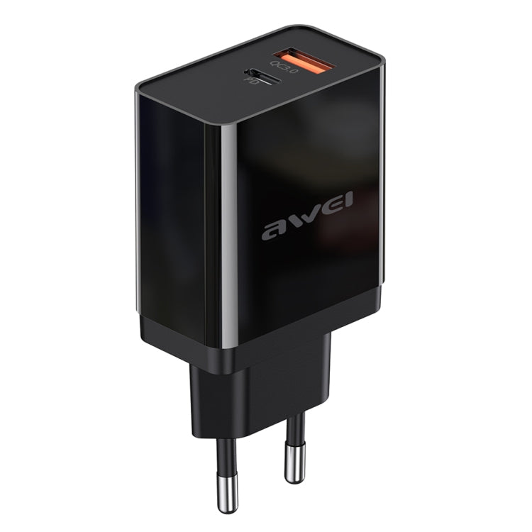awei C-980 18W PD USB-C / Type-C + QC 3.0 USB 介面快速充電旅行充電器，歐規插頭