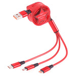 1.2m 3合1 USB轉USB-C / Type-C + 8針 + Micro USB伸縮數據同步充電線