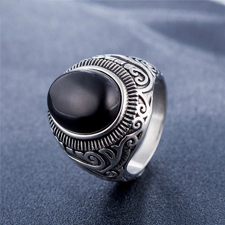 歐美風格復古寶石綠松石男士鈦鋼戒指，尺寸：13，直徑：22.3mm，周長：70mm，直徑：22.3mm