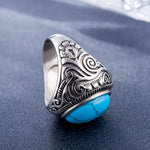 歐美風格復古寶石綠松石男士鈦鋼戒指，尺寸：13，直徑：22.3mm，周長：70mm，直徑：22.3mm
