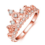 公主女王皇冠形玫瑰金鍍鋯石戒指，美國尺寸：7，直徑：17.3mm，周長：54.4mm，7