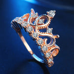 公主女王皇冠形玫瑰金鍍鋯石戒指，美國尺寸：9，直徑：18.9mm，周長：59.5mm，9