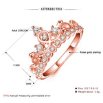 公主女王皇冠形玫瑰金鍍鋯石戒指，美國尺寸：9，直徑：18.9mm，周長：59.5mm，9