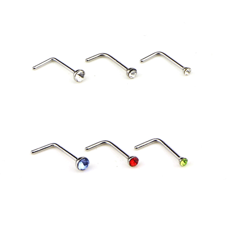 60 件彩色混合鑽石形不鏽鋼鼻釘環 L 形穿刺首飾，針長：7mm，針徑：0.6mm（彩色），顏色（60 件），白色（60 件）