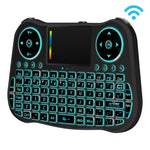 MT08 2.4GHz 迷你無線空中滑鼠 QWERTY 鍵盤，帶彩色背光、觸控板及多媒體控制，適用於 PC、電視，MT08