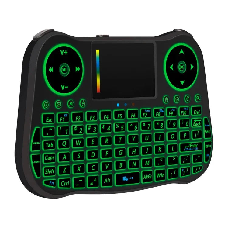 MT08 2.4GHz 迷你無線空中滑鼠 QWERTY 鍵盤，帶彩色背光、觸控板及多媒體控制，適用於 PC、電視，MT08