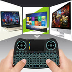 MT08 2.4GHz 迷你無線空中滑鼠 QWERTY 鍵盤，帶彩色背光、觸控板及多媒體控制，適用於 PC、電視，MT08
