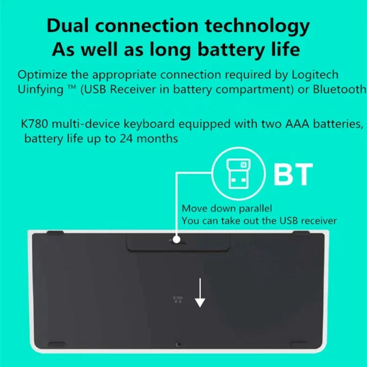 羅技 K780 多設備藍牙 + 統一接收器雙模式無線鍵盤，附支架