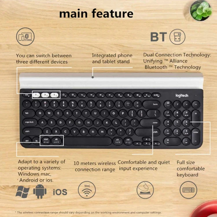 羅技 K780 多設備藍牙 + 統一接收器雙模式無線鍵盤，附支架