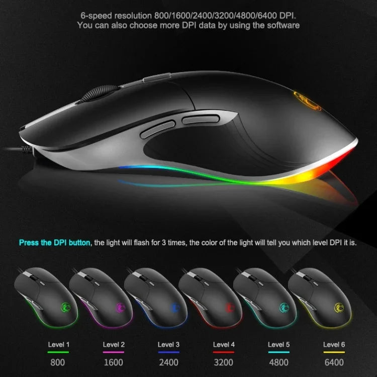 iMICE X6 有線滑鼠 6 鍵彩色 RGB 遊戲滑鼠，X6