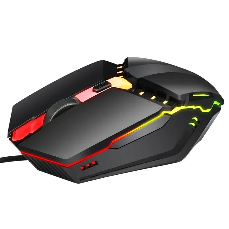 HXSJ S200 USB2.0 1600dpi 可調 4 鍵彩色發光有線遊戲滑鼠，長度：1.5m