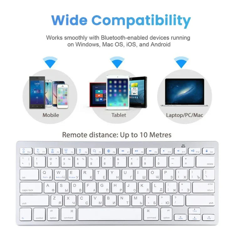 WB-8022 超薄無線藍牙鍵盤，適用於 iPad、三星、華為、小米、平板電腦或智慧型手機，俄語鍵，俄語鍵