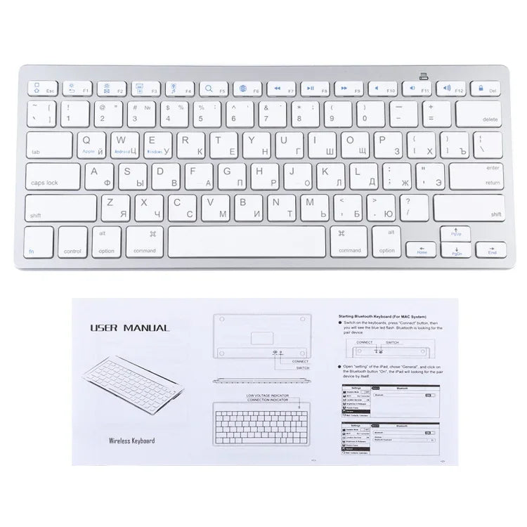WB-8022 超薄無線藍牙鍵盤，適用於 iPad、三星、華為、小米、平板電腦或智慧型手機，俄語鍵，俄語鍵
