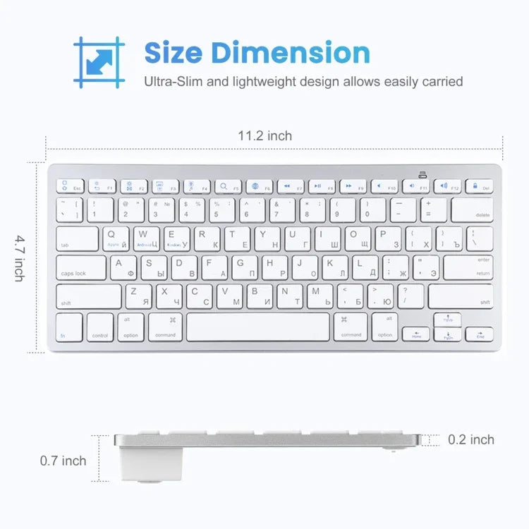 WB-8022 超薄無線藍牙鍵盤，適用於 iPad、三星、華為、小米、平板電腦或智慧型手機，俄語鍵，俄語鍵