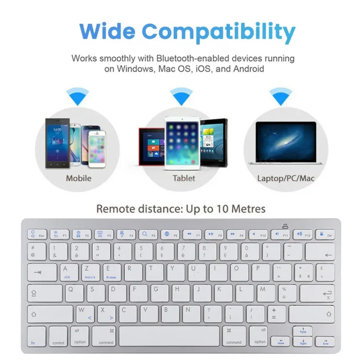 WB-8022 超薄無線藍牙鍵盤，適用於 iPad、三星、華為、小米、平板電腦或智慧型手機，法語鍵，法語鍵