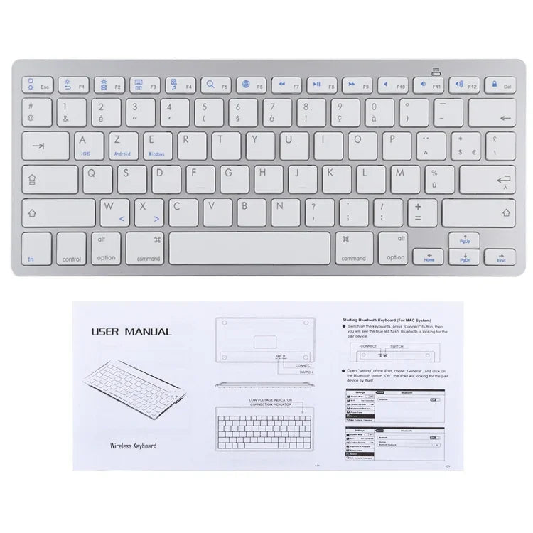 WB-8022 超薄無線藍牙鍵盤，適用於 iPad、三星、華為、小米、平板電腦或智慧型手機，法語鍵，法語鍵