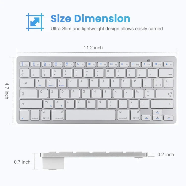 WB-8022 超薄無線藍牙鍵盤，適用於 iPad、三星、華為、小米、平板電腦或智慧型手機，法語鍵，法語鍵
