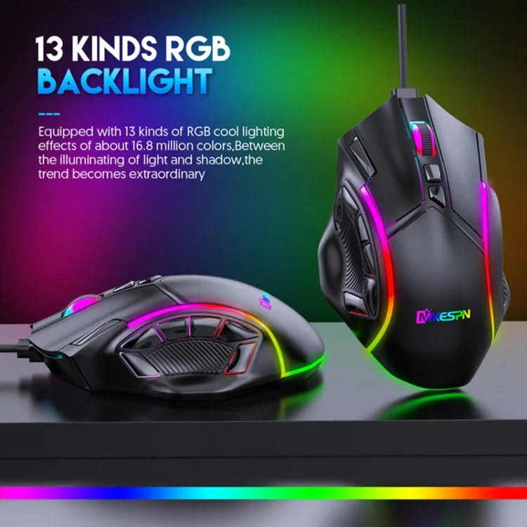 MKESPN X15 全速 12800DPI 12 鍵巨集定義 RGB 有線滑鼠，x15
