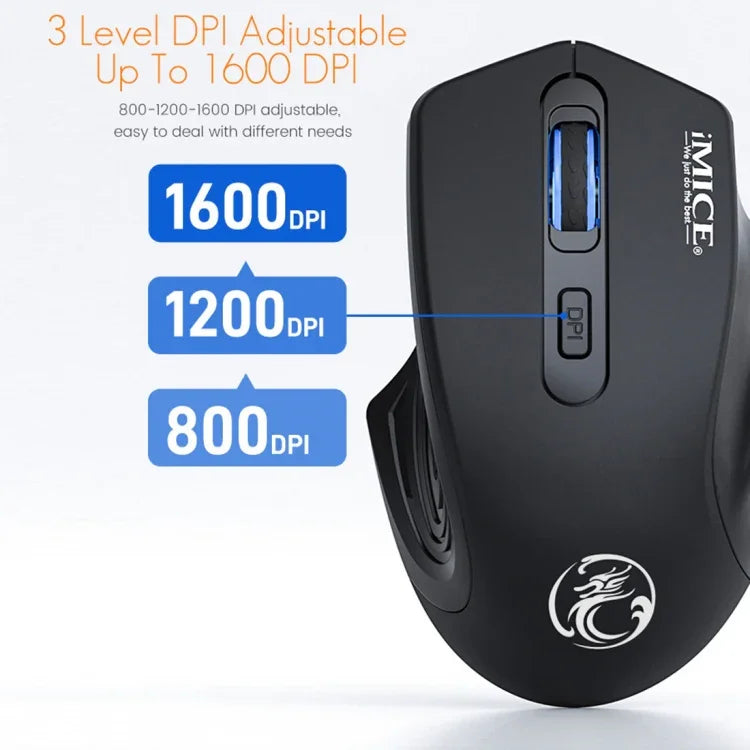 iMICE G-1800 可充電 4 鍵 1600 DPI 2.4GHz 靜音無線滑鼠，適用電腦筆電