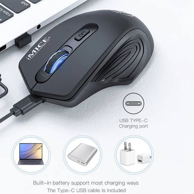 iMICE G-1800 可充電 4 鍵 1600 DPI 2.4GHz 靜音無線滑鼠，適用電腦筆電