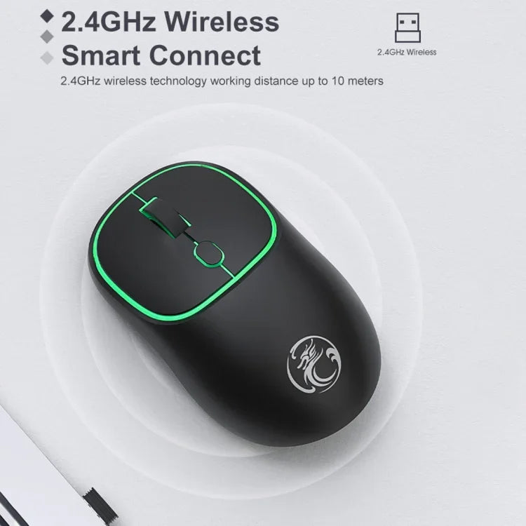 iMICE W-618 可充電 4 鍵 1600 DPI 2.4GHz 藍牙靜音無線滑鼠，適用電腦筆電，W-618 2.4GHz 與藍牙