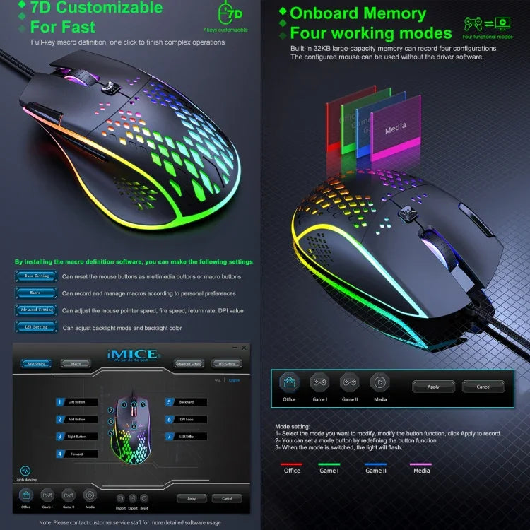iMICE T97 遊戲滑鼠 RGB LED 燈 USB 7 鍵 7200 DPI 有線遊戲滑鼠