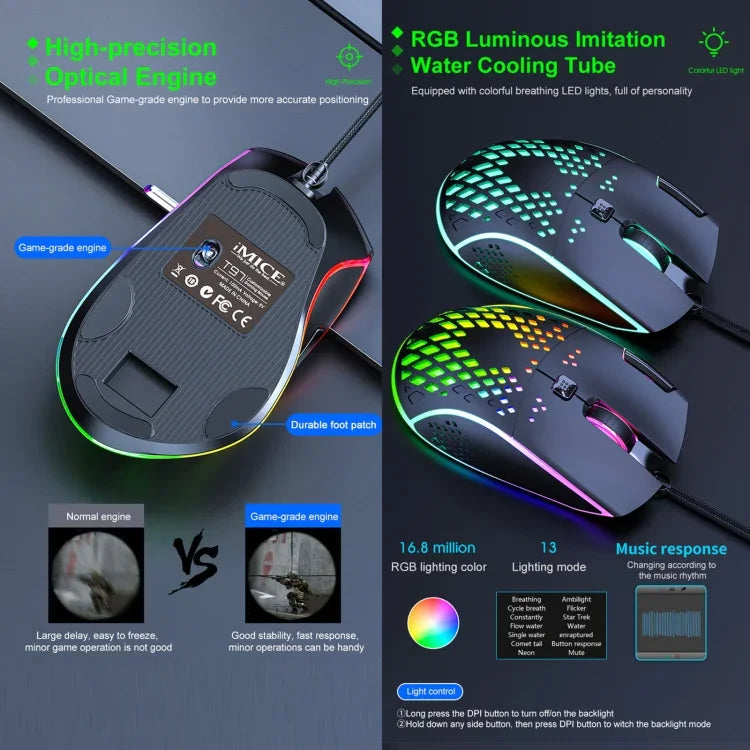 iMICE T97 遊戲滑鼠 RGB LED 燈 USB 7 鍵 7200 DPI 有線遊戲滑鼠