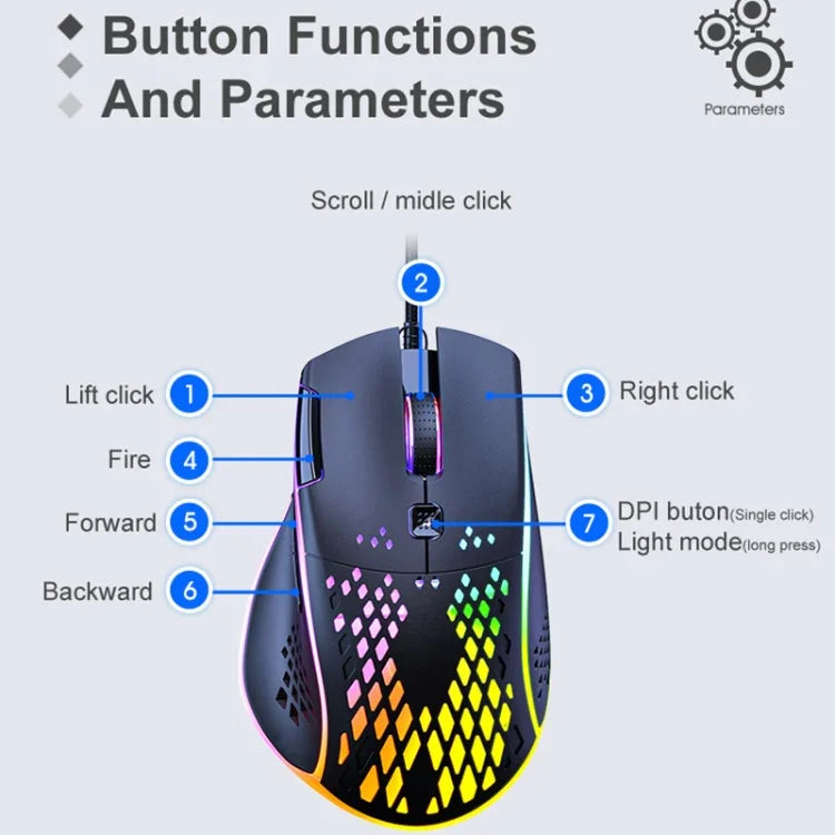 iMICE T97 遊戲滑鼠 RGB LED 燈 USB 7 鍵 7200 DPI 有線遊戲滑鼠