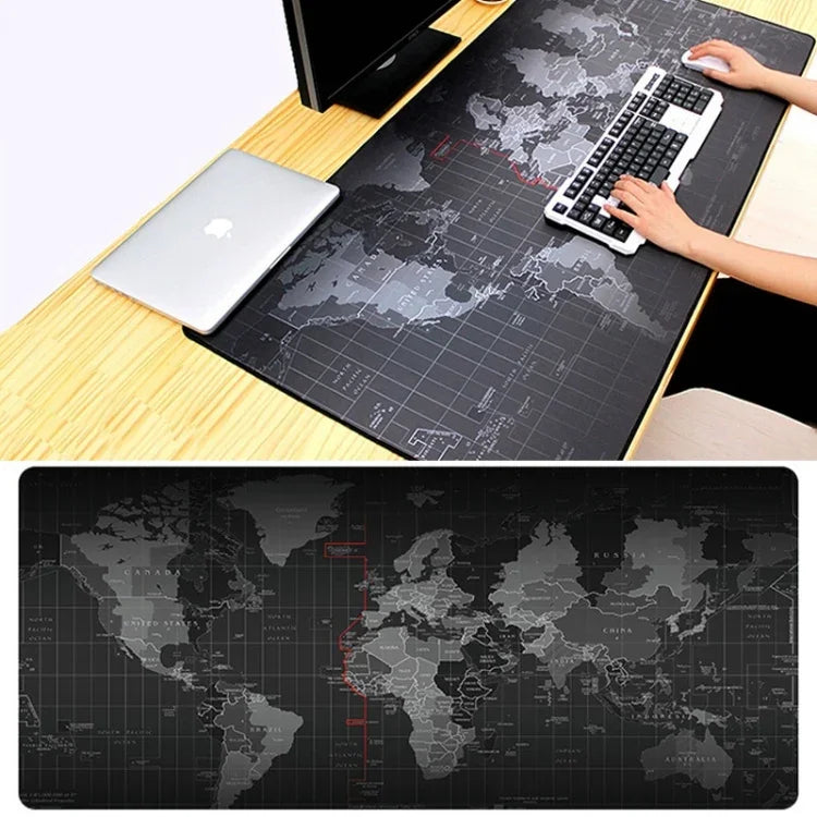 加長大型防滑世界地圖圖案軟橡膠平滑布面遊戲滑鼠墊鍵盤墊，尺寸：60 x 30cm
