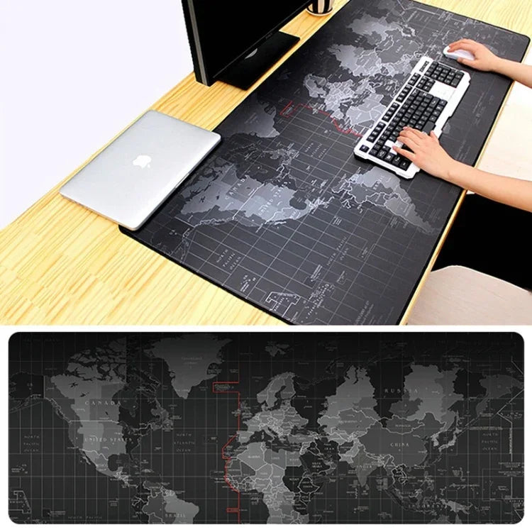加長大型防滑世界地圖圖案軟橡膠平滑布面遊戲滑鼠墊鍵盤墊，尺寸：60 x 30cm