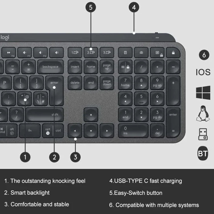 羅技 MX Keys 無線藍牙靜音鍵盤