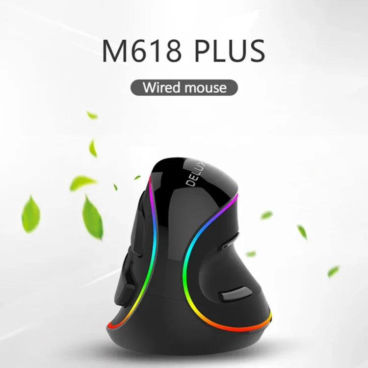 DELUX M618 Plus RGB 有線光學滑鼠 人體工學垂直滑鼠 4000DPI，有線4000DPI