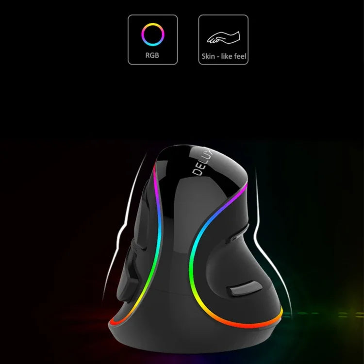 DELUX M618 Plus RGB 有線光學滑鼠 人體工學垂直滑鼠 4000DPI，有線4000DPI