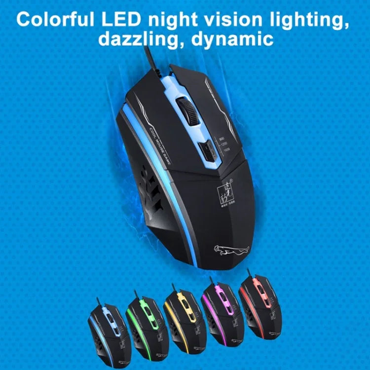 Chasing Leopard 199 USB 1600DPI 三速可調 LED 背光有線光學遊戲滑鼠，長度：1.3m，199 黑色，199