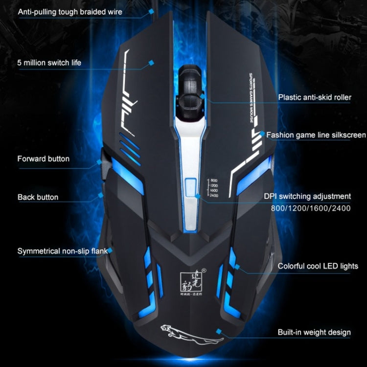 Chasing Leopard V17 USB 2400DPI 四速可調線條紋有線光學遊戲滑鼠，帶 LED 呼吸燈，長度：1.45m，V17，V17 噴射黑