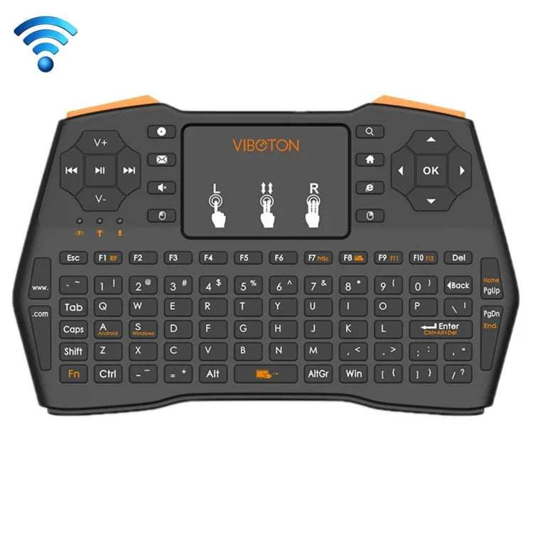 VIBOTON i8 Plus 升級版 2.4GHz QWERTY 迷你無線鍵盤，帶觸控板，適用於 TV Box、Mi Box、電腦、平板、筆記型電腦及投影機（黑色），無線鍵盤