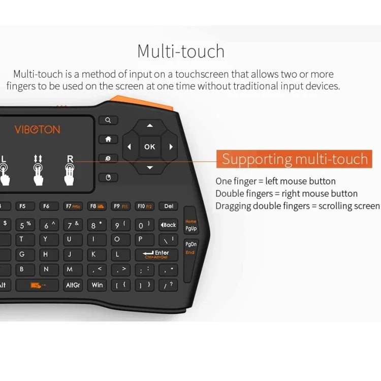 VIBOTON i8 Plus 升級版 2.4GHz QWERTY 迷你無線鍵盤，帶觸控板，適用於 TV Box、Mi Box、電腦、平板、筆記型電腦及投影機（黑色），無線鍵盤