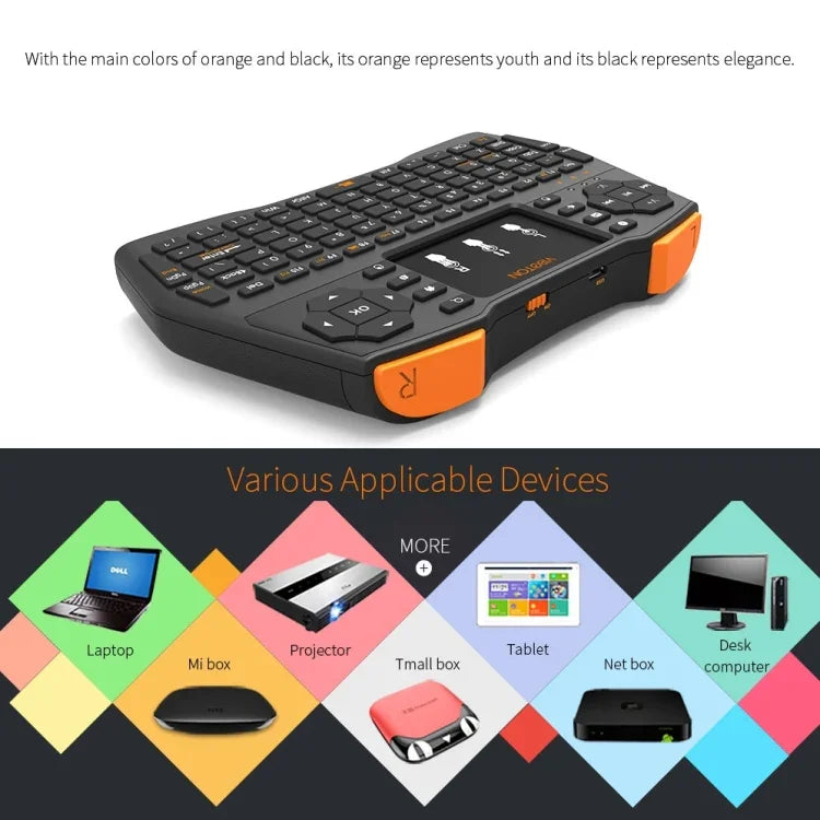 VIBOTON i8 Plus 升級版 2.4GHz QWERTY 迷你無線鍵盤，帶觸控板，適用於 TV Box、Mi Box、電腦、平板、筆記型電腦及投影機（黑色），無線鍵盤