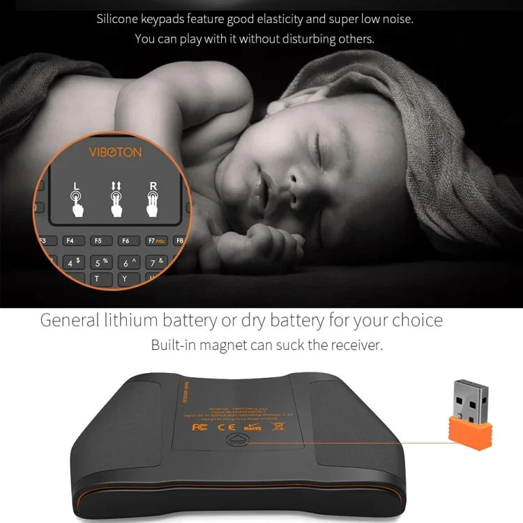 VIBOTON i8 Plus 升級版 2.4GHz QWERTY 迷你無線鍵盤，帶觸控板，適用於 TV Box、Mi Box、電腦、平板、筆記型電腦及投影機（黑色），無線鍵盤
