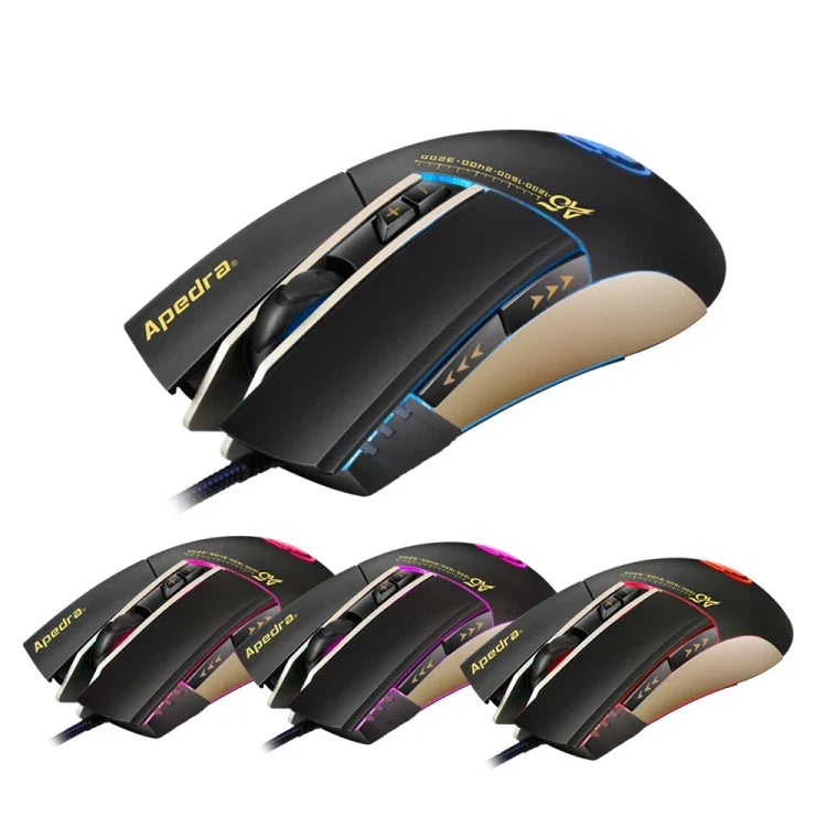 Apedra iMICE A5 高精度遊戲滑鼠，LED 四色呼吸燈控制，USB 7 鍵，3200 DPI 有線光學遊戲滑鼠，適用電腦、PC、筆記型電腦，iMICE A5