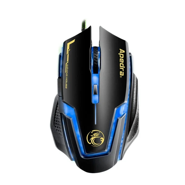 Apedra iMICE A9 高精度遊戲滑鼠，LED 四色呼吸燈控制，USB 6 鍵，3200 DPI 有線光學遊戲滑鼠，適用電腦、PC、筆記型電腦，iMICE A9
