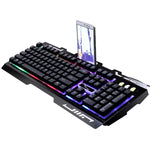ZGB G700 104 鍵 USB 有線機械手感發光金屬面板懸浮式遊戲鍵盤，附手機支架